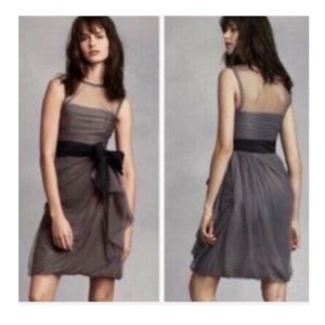 WHITE by Vera Wang Grey Party Dress With Black Sash Belt. L.